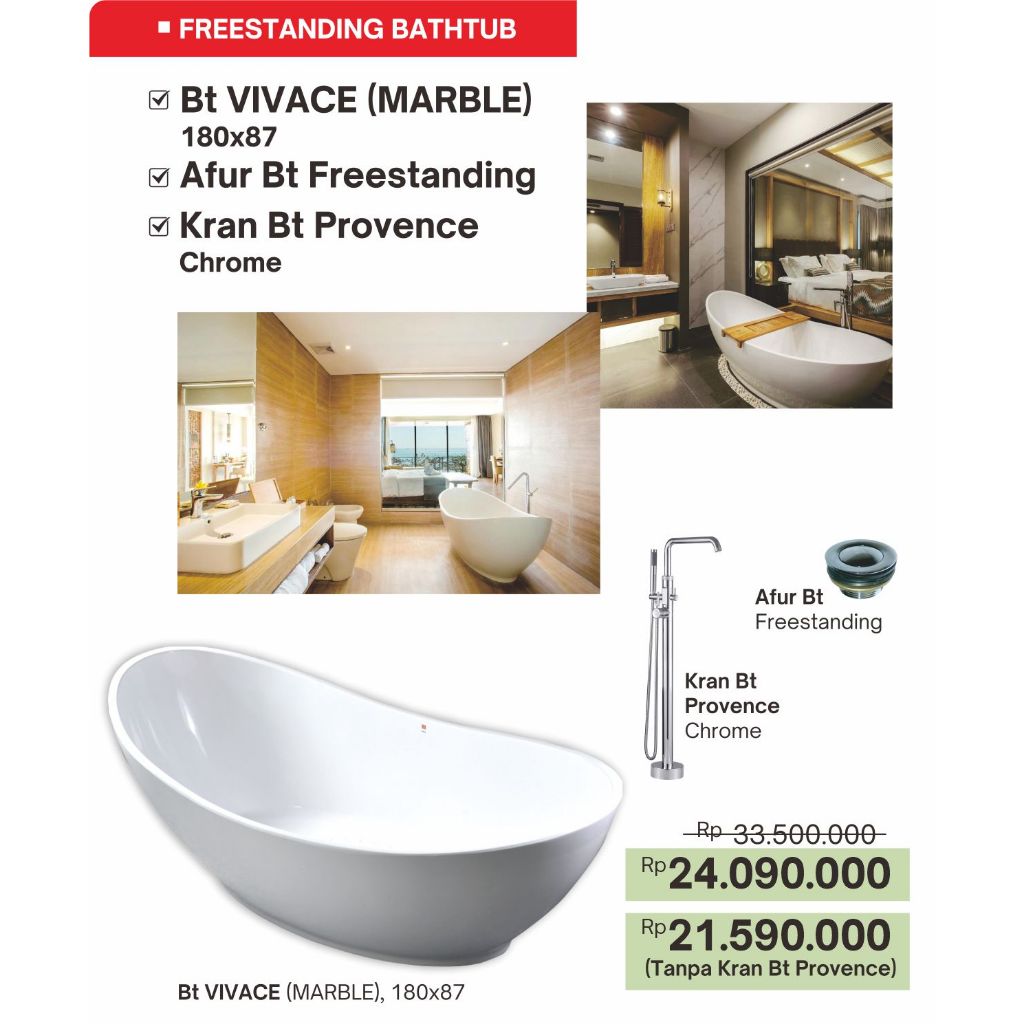 Halmar Bathtub Freestanding Type Vivace Bahan Marble