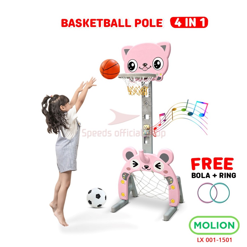 MOLION SNI Tiang Basket Anak 4in1 Multifungsi Ring Basket Ball + Gawang Bola dan Ring Ketangkasan Be