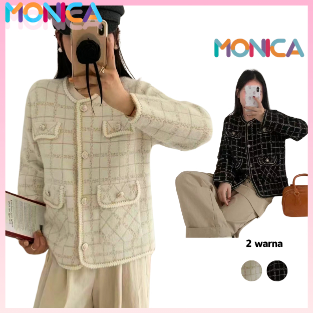 Monica Atasan Kardigan Rajutan Knitwear Wanita Longgar Yang Malas Untuk Wanita Blazer Rajut