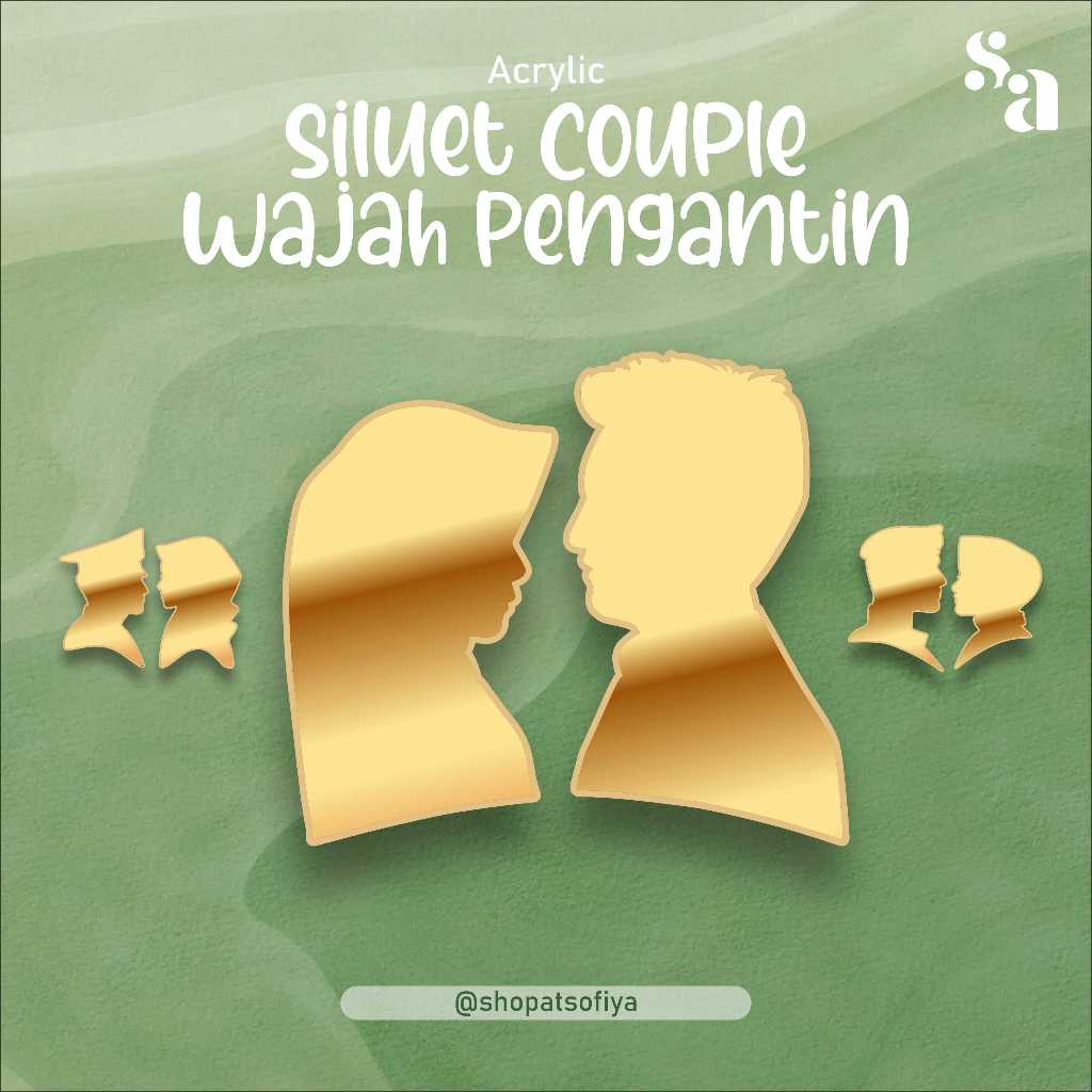 aepasang Siluet Couple Wajah Pengantin Dekorasi Akrilik Mirrror Gold untuk Mahar