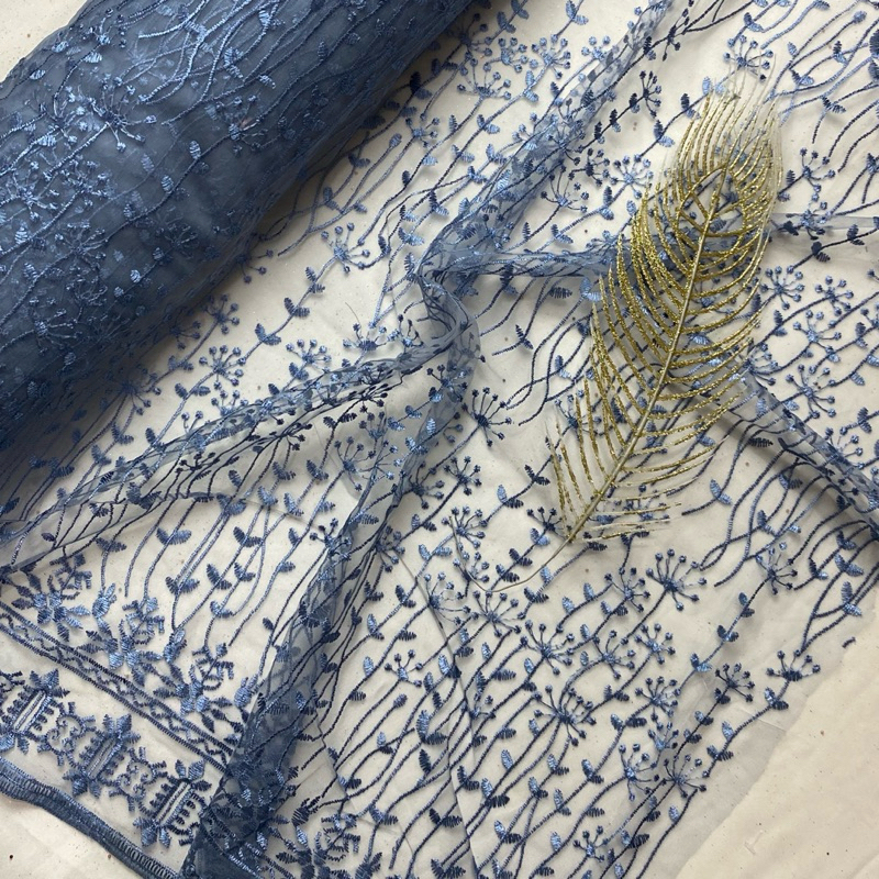 Kain Tille Full Bordir Daisy Tulle Motif Bunga Kecil Premium Murah Mewah