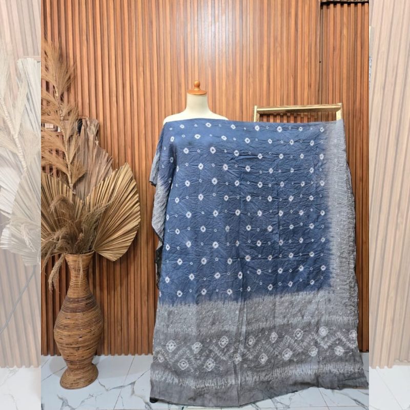 Bahan Kain Jumputan Palembang 3 Meteran Dasar Thai Silk Katun Batik Jemputan Couple Abu Handmade