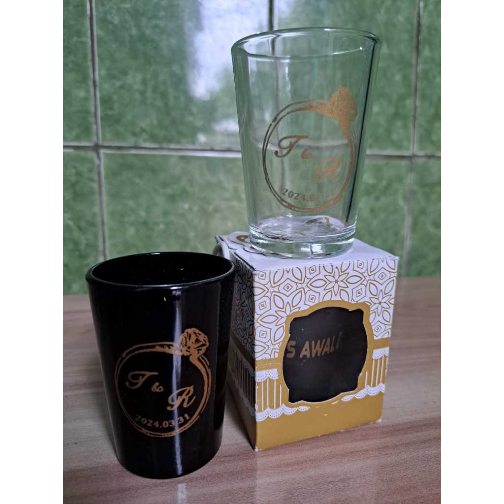 Souvenir Pernikahan Termurah - Gelas Kaca Jamu  - Sablon