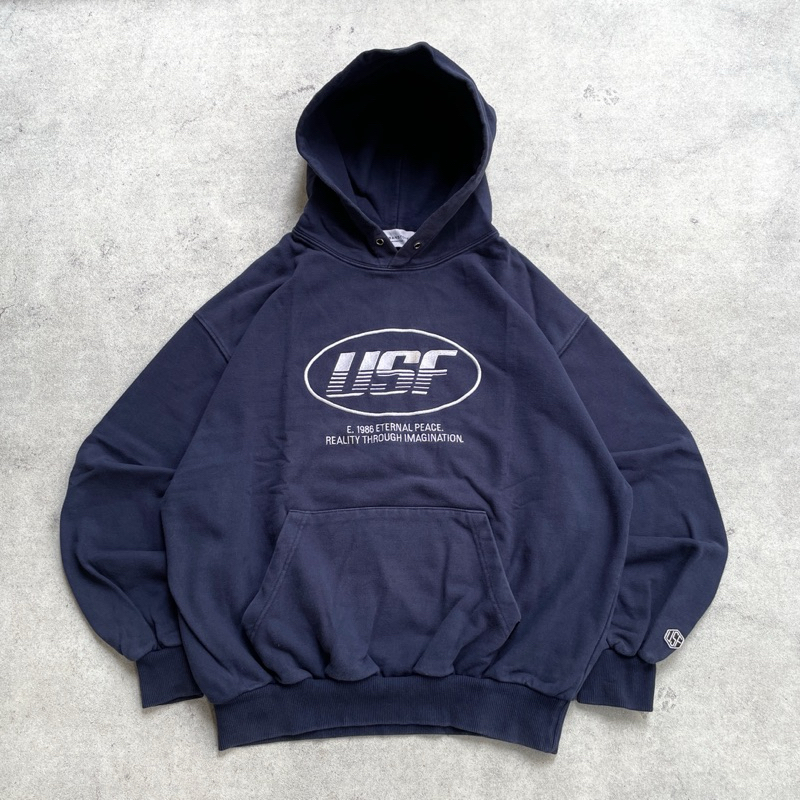 Heavyweight Blank Hoodie USF Navy Big Logo Boxy