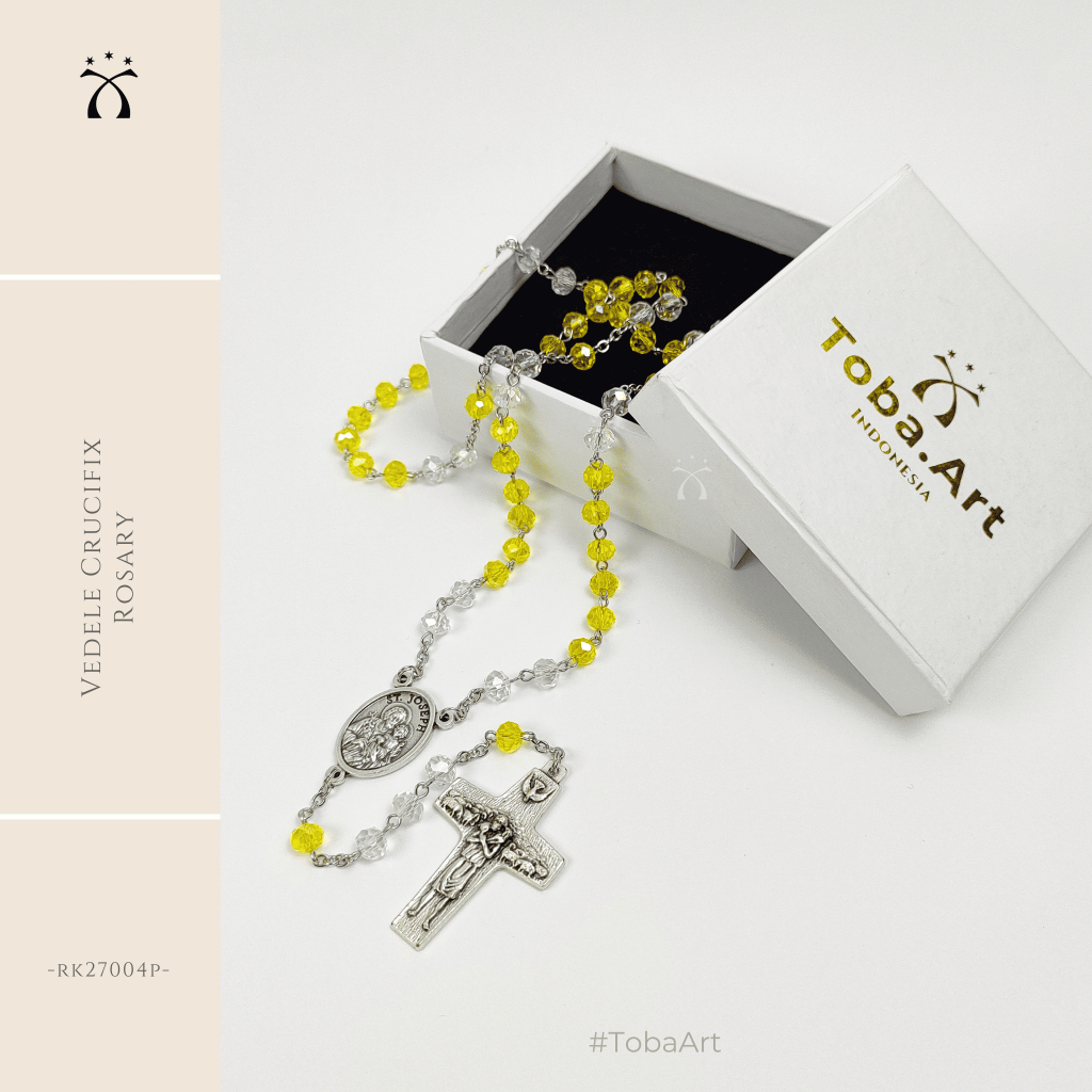 Toba Art - Rosario Paus Fransiskus Crystal Briolette + Salib Vedele italy