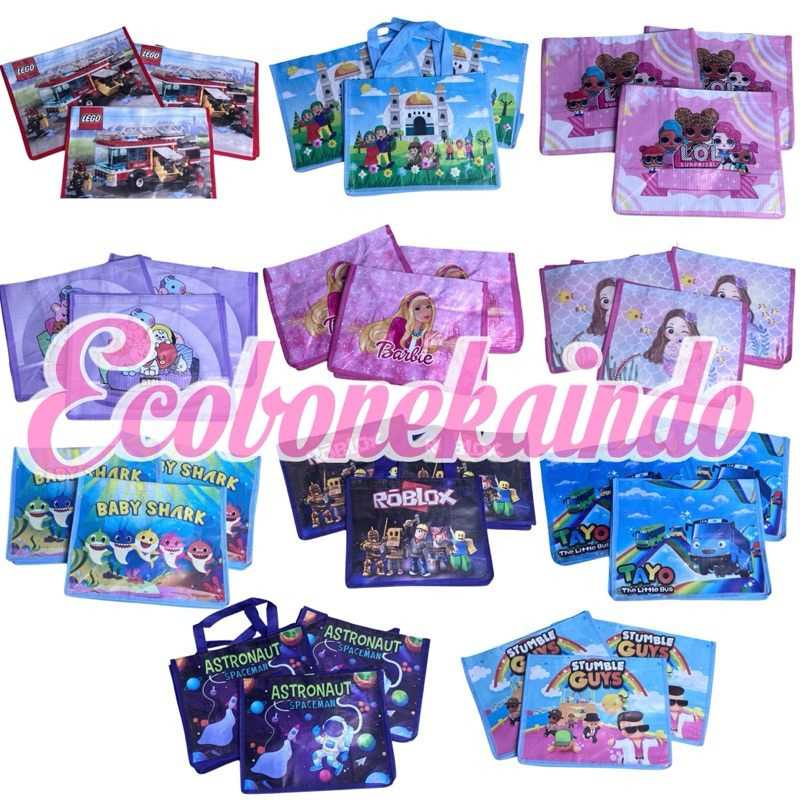 

Tas ulang tahun tote bag spound karakter anak lucu tas goodie bag bingkisan souvenir anak ecobonekaindo