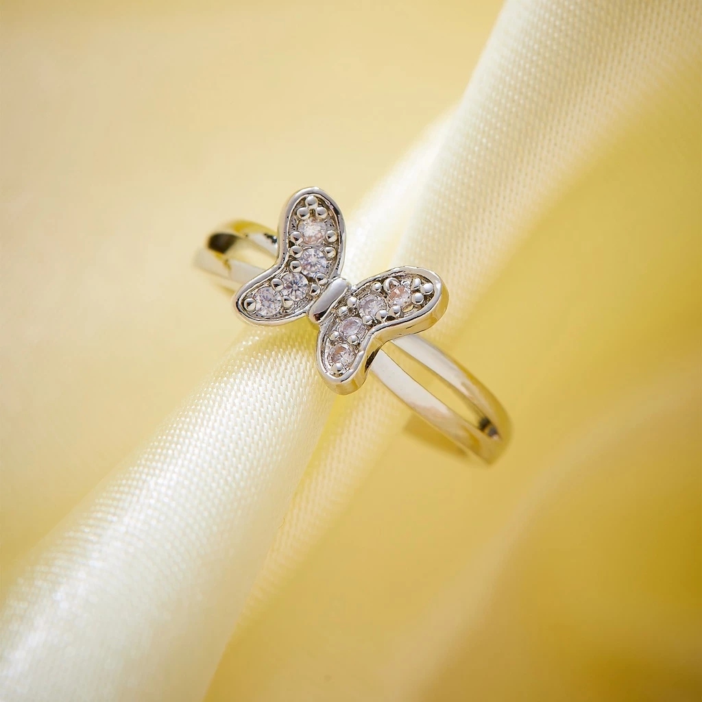 39J Cincin Titanium Anak Anak Emas Perempuan Laki Laki Insial Kupu Gambar Love Anti Karat Kecil Silv