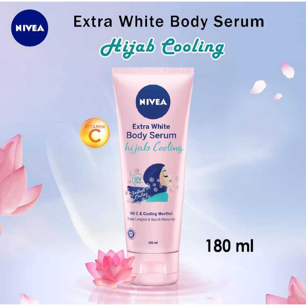 Body Serum Nivea Hijab Cooling Extra White 180ml - Vitamin C & Cooling Menthol UV Filter - Serum Han