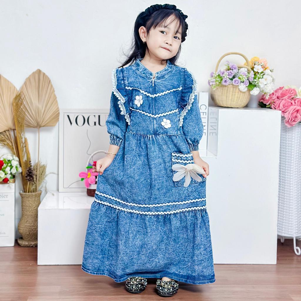 Best Seller Gamis Anak Perempuan Denim Terbaru Usia 3 Sampai 9 Tahun