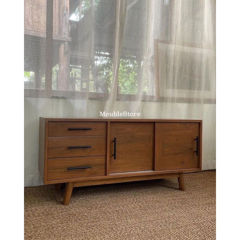 kabinet tv buffet minimalis jati meja bufet pintu geser sliding