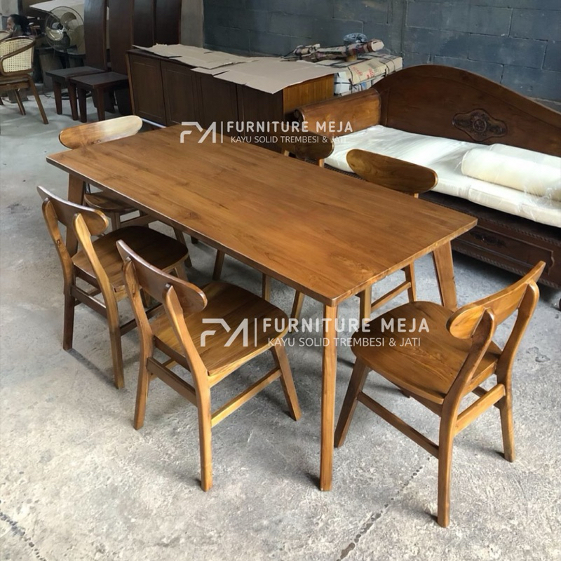 Dining Set Meja Makan Minimalis Kursi Ropan 6pcs