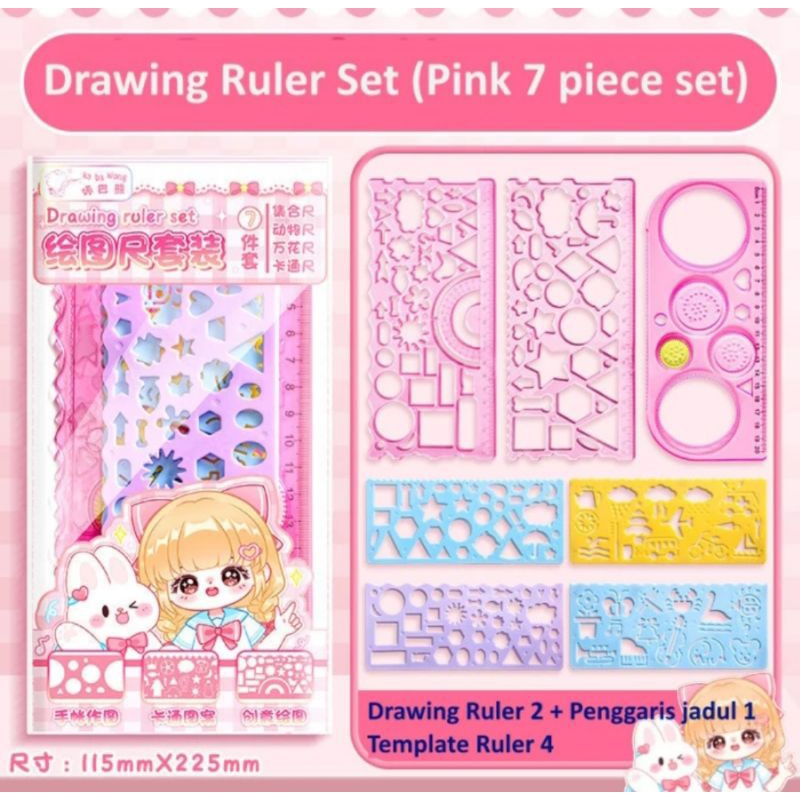 

Penggaris multifungsi set, spirograph ruler, drawing ruler isi 7pcs