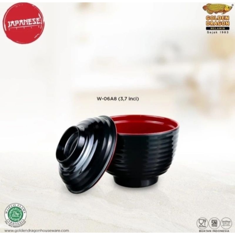 Mangkok Plus Tutup Melamin Golden Dragon 3,7inch