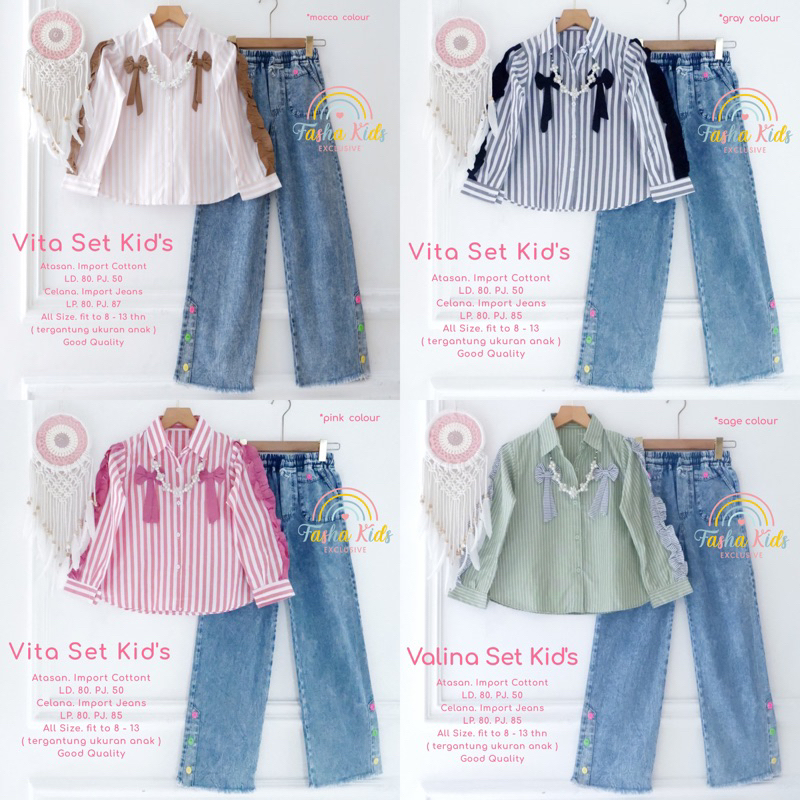 Alfihijabstore Setelan anak atasan Katun import mix jeans premium usia 8-13 tahun by FASHA KIDS || 2