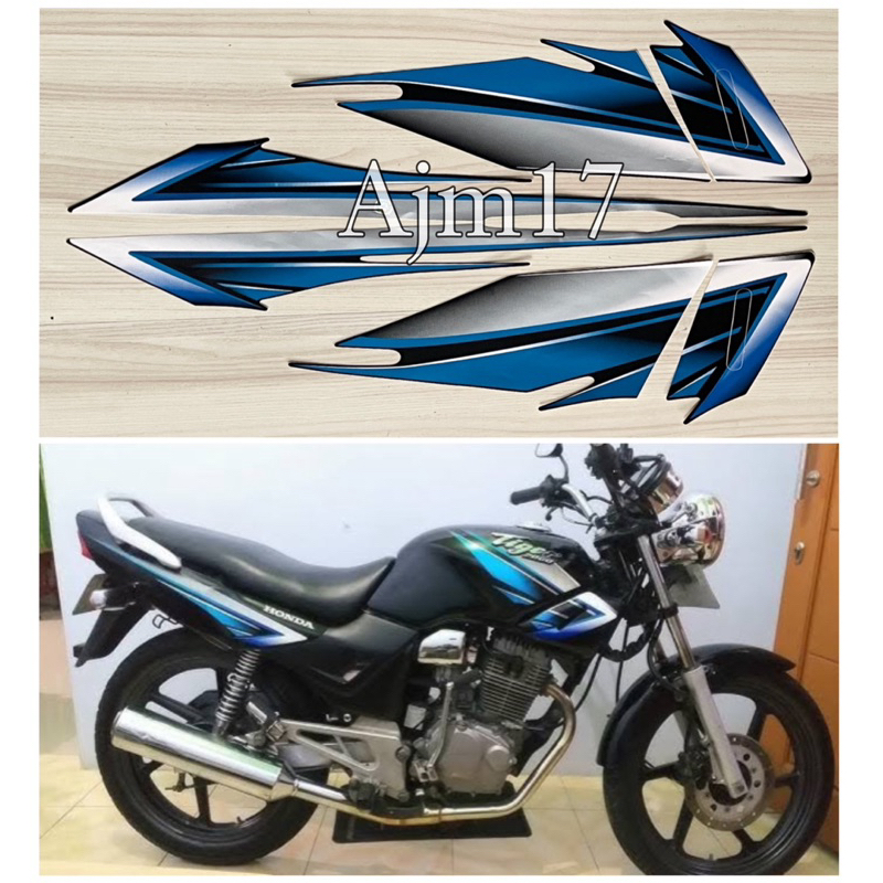 STIKER STRIPING MOTOR HONDA TIGER 2005 HITAM LIS BIRU