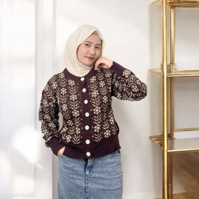 SAFWEAR - FLORAL CARDIGAN RAJUT | KOREAN CARDI TEBAL BUNGA | CARDIGAN RAJUT | KNITWEAR | CARDIGAN KO