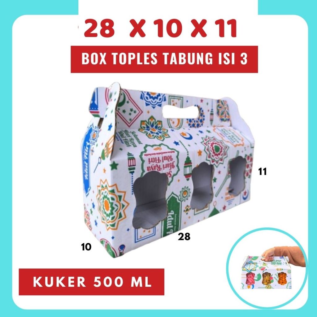 

Box Kue Kering 28x10x11 Jinjing (KUKER TOPLES JAR 500ml ISI 3) Box Jinjing Kardus Lebaran Idul Fitri Hampers Polos/Motif
