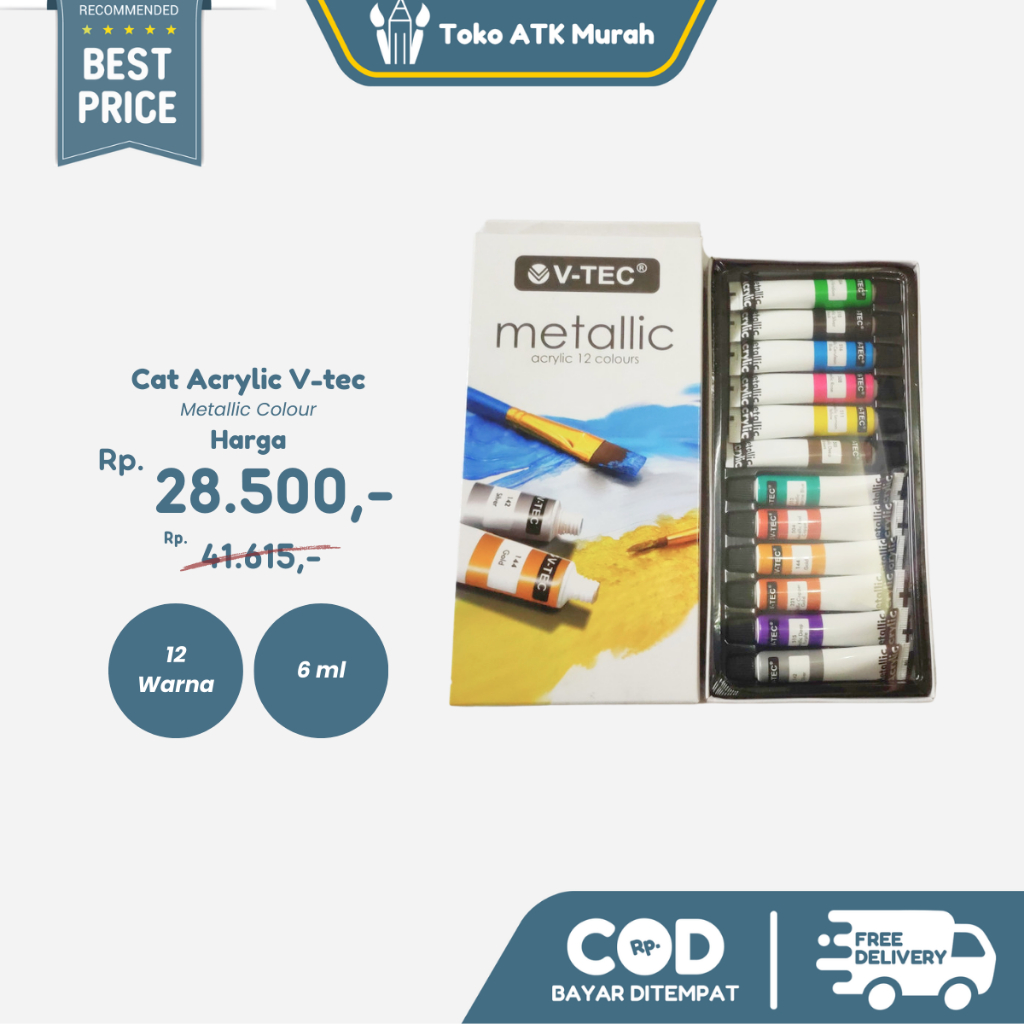 

Cat Acrylic Metallic Colour VTEC Cat Akrilik 12 Warna 6ml V-Tec