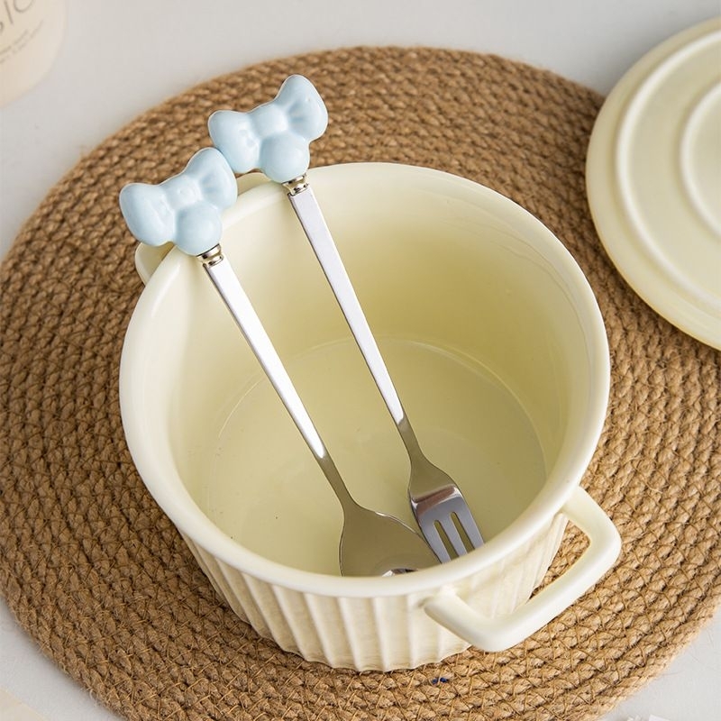 Techtopia01 Rb Set Sendok Garpu Pita Minnie Keramik Stainless Dessert Korea Cantik Peralatan Makan