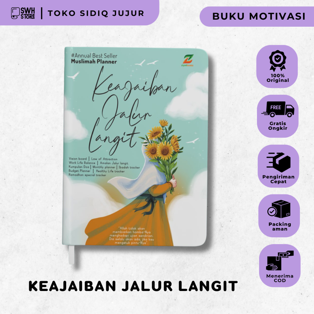 Buku Jalur Langit Daily Muslimah Planner 2024 2025 Journal Book jurnal Aesthetic