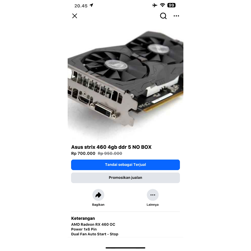 Vga Rx 460 asus strix 4gb