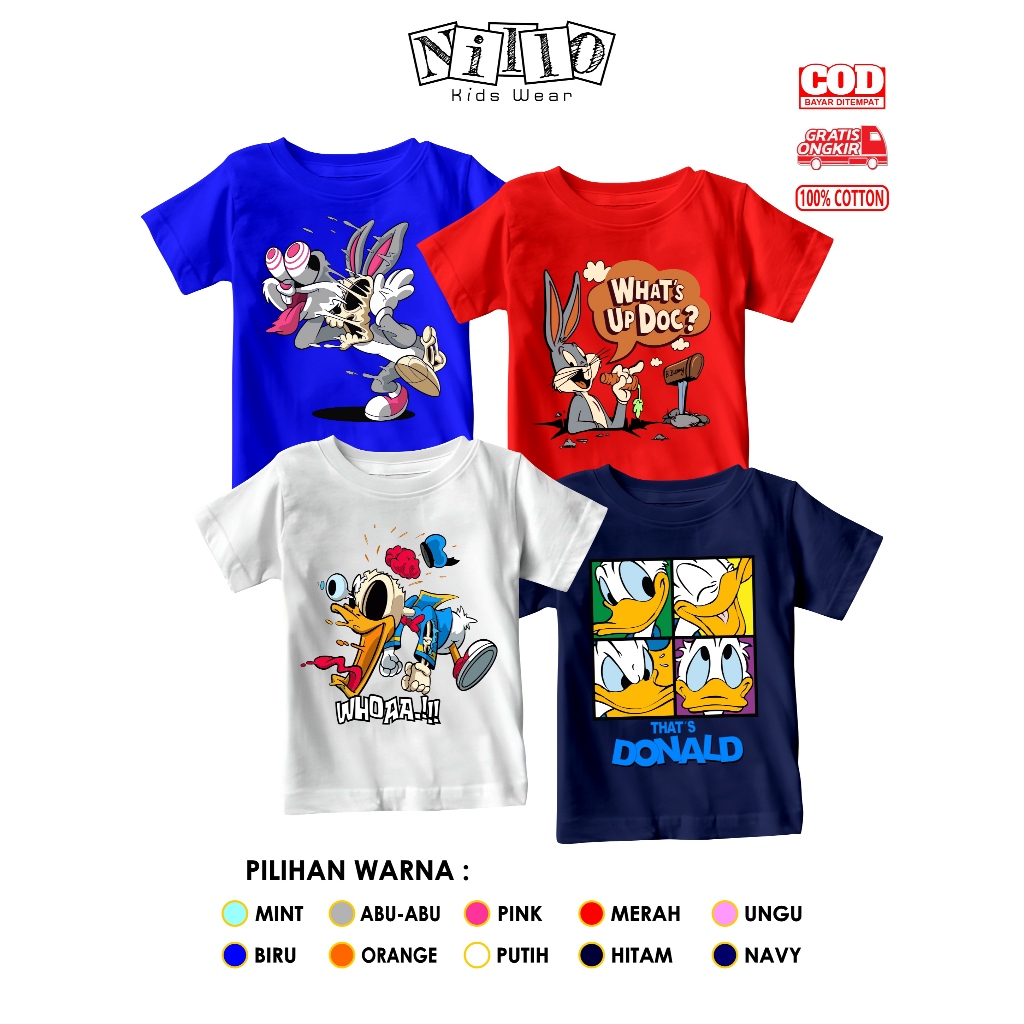 Kaos T-shirt Anak Donal Duck Usia 1 - 12 Tahun