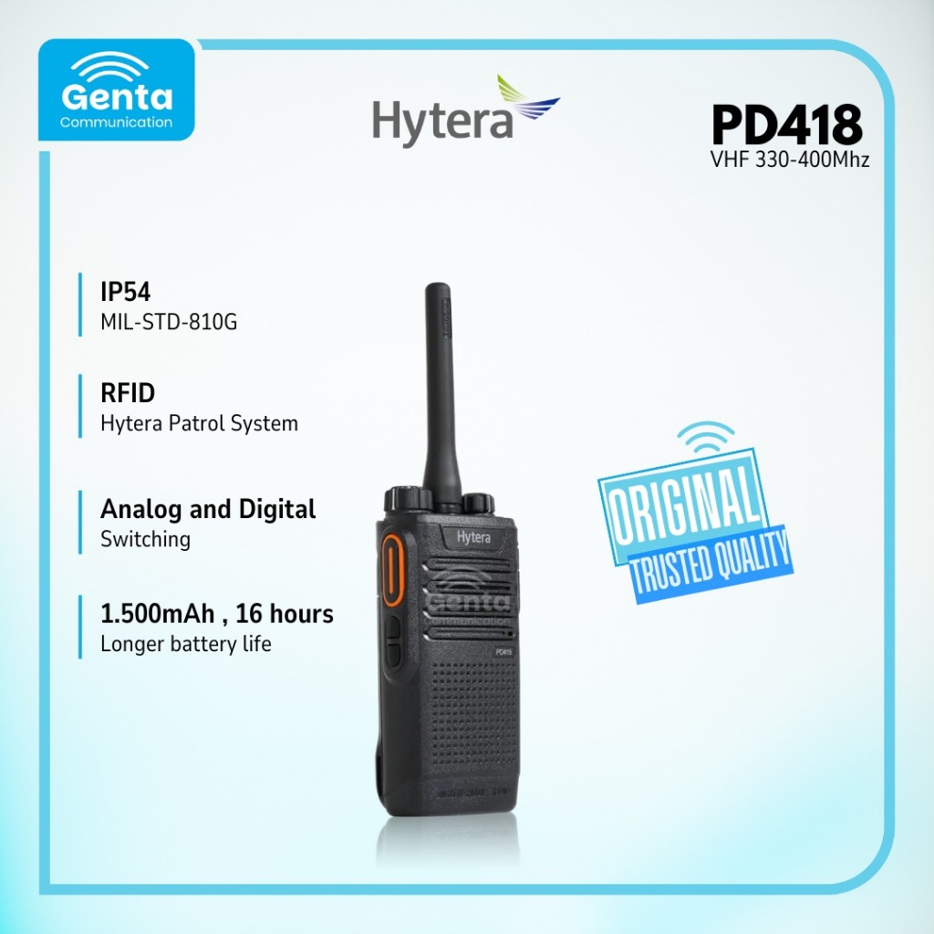 HT HYTERA PD418 / HYTERA PD-418 VHF 330-400Mhz GARANSI BARU ORIGINAL TERMURAH