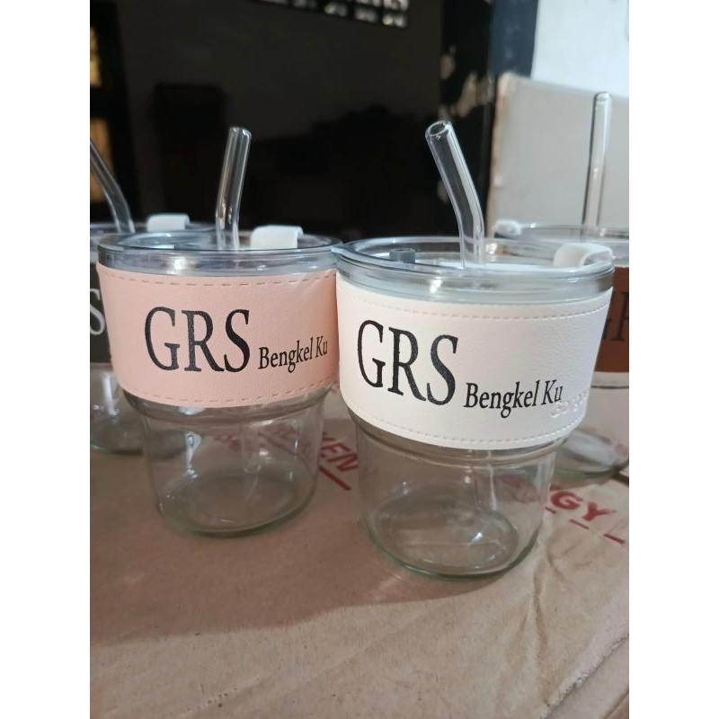 Souvenir Gelas sedotan kaca custom nama sablon