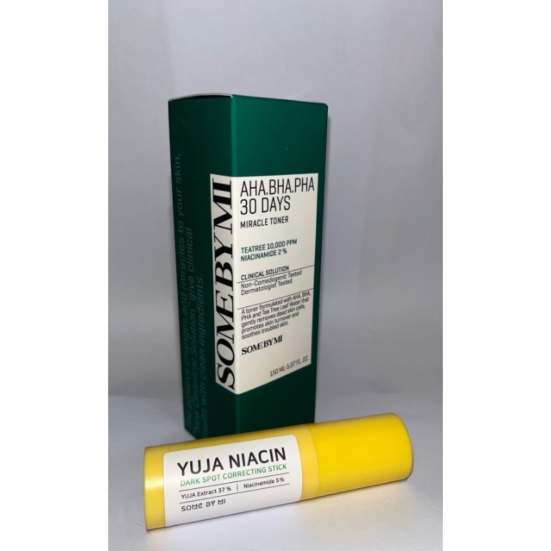 SOME BY MI AHA BHA PHA 30 Days Miracle Toner 150ml & SOME BY MI YUJA NIACIN Dark Spot Correcting Sti