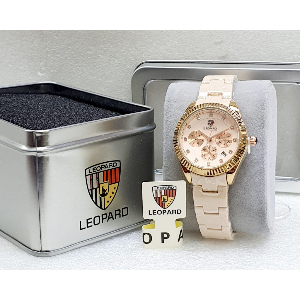 Jam Tangan Wanita LEOPARD 6237 Original Rantai Keramik