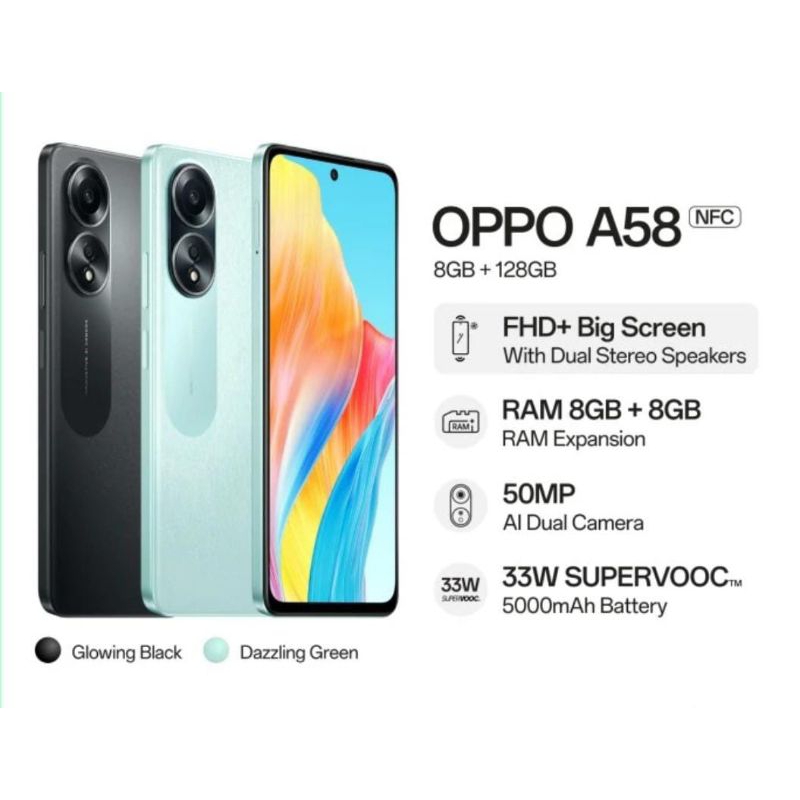 OPPO A58 NFC RAM 8/128GB Warna Hitam