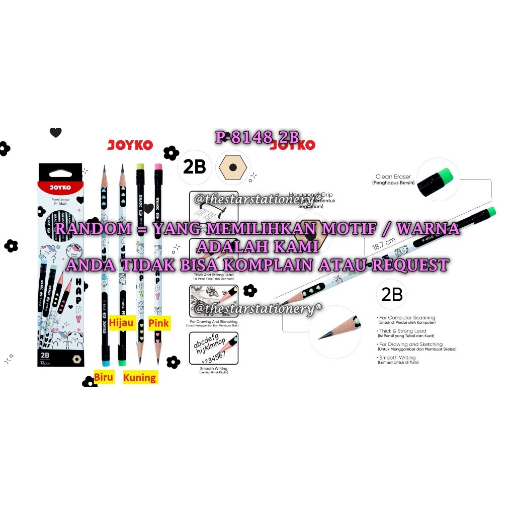 

(1 Pack Isi 12 Pcs) GROSIR Pensil JOYKO P-8148 2B / Pencil Pensil Joyko P-8148 2B (1 Pak Isi 12 Pcs)