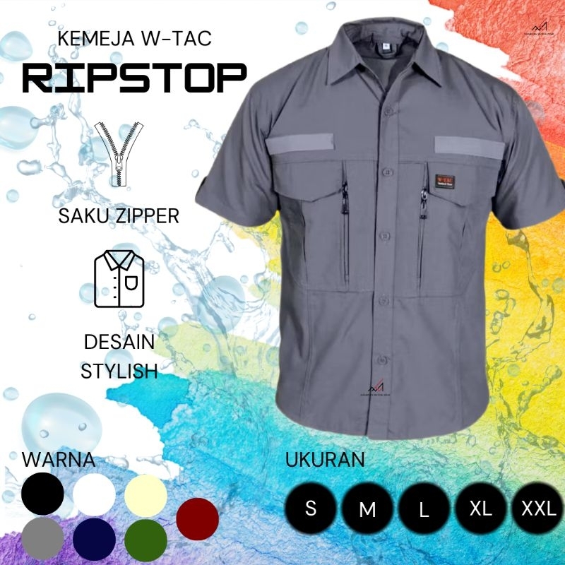 Tactical Pria Ripstop Kemeja Tactical Lengan Pendek Pria Bahan Ripstop untuk Lapangan dan Kantor Rip