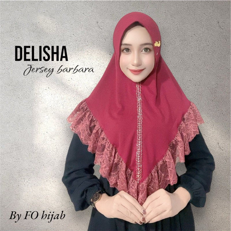 Jilbab instan Delisha  soft pedsabit bergo renda mewah by FO hijab wanita muslim