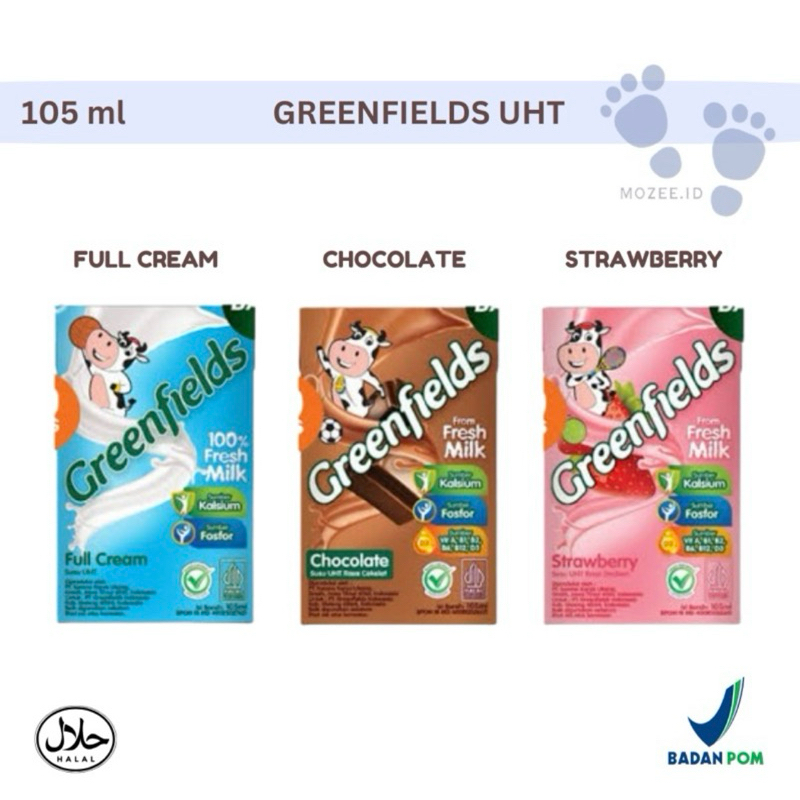 

Susu UHT Greenfields 105 ml Full cream Strawberry Chocolate 1 Dus Kartos Exp lama
