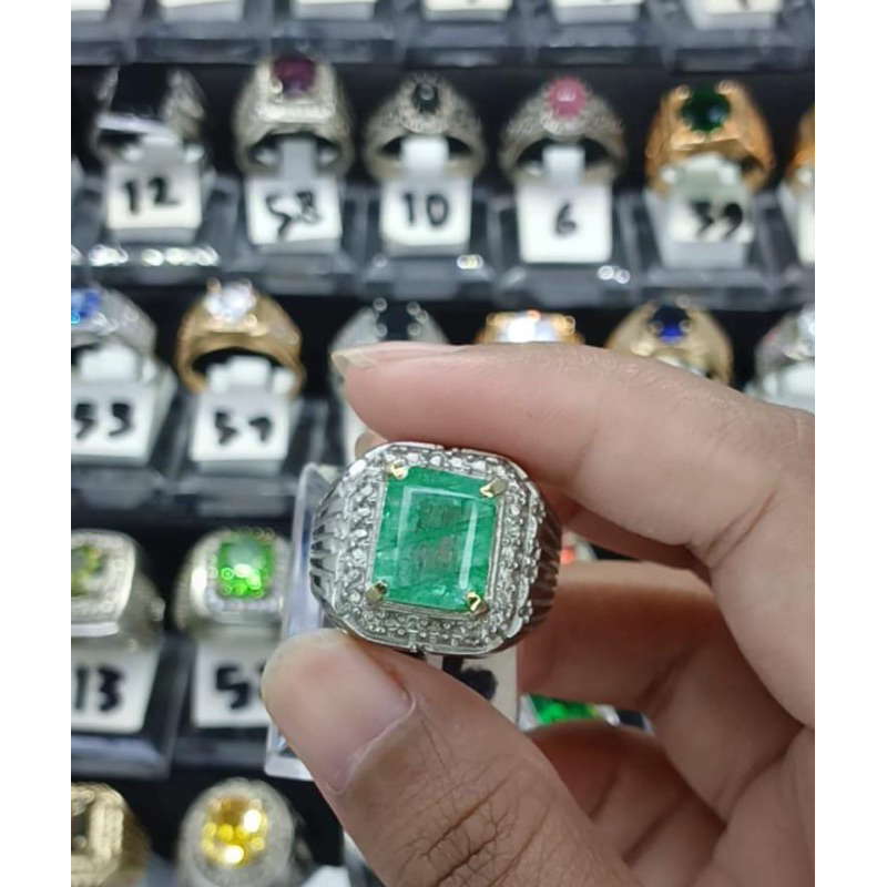 Batu Natural Zamrud kolombia ring Alfaka mikroseting