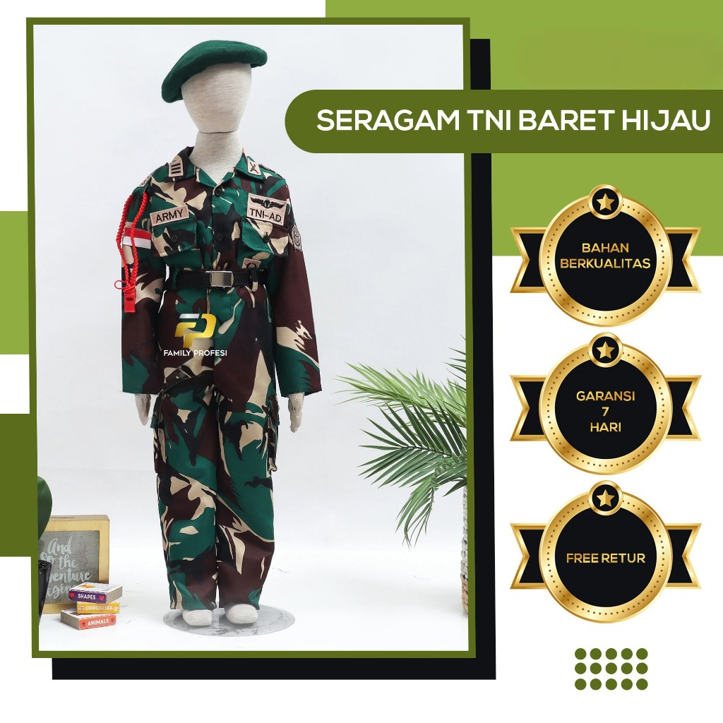 Baju Tentara Anak Laki Laki Perempuan Tni AD Seragam Sekolah Tk Usia 3 Sampai 7 Tahun