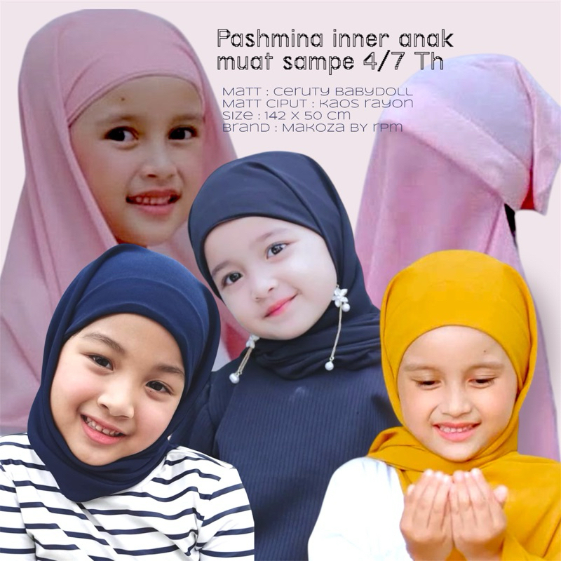 Pashmina Inner Anak 2in1 premium | Pashmina Instant Anak Ceruty Babydoll | Hijab Inner Anak Terlaris