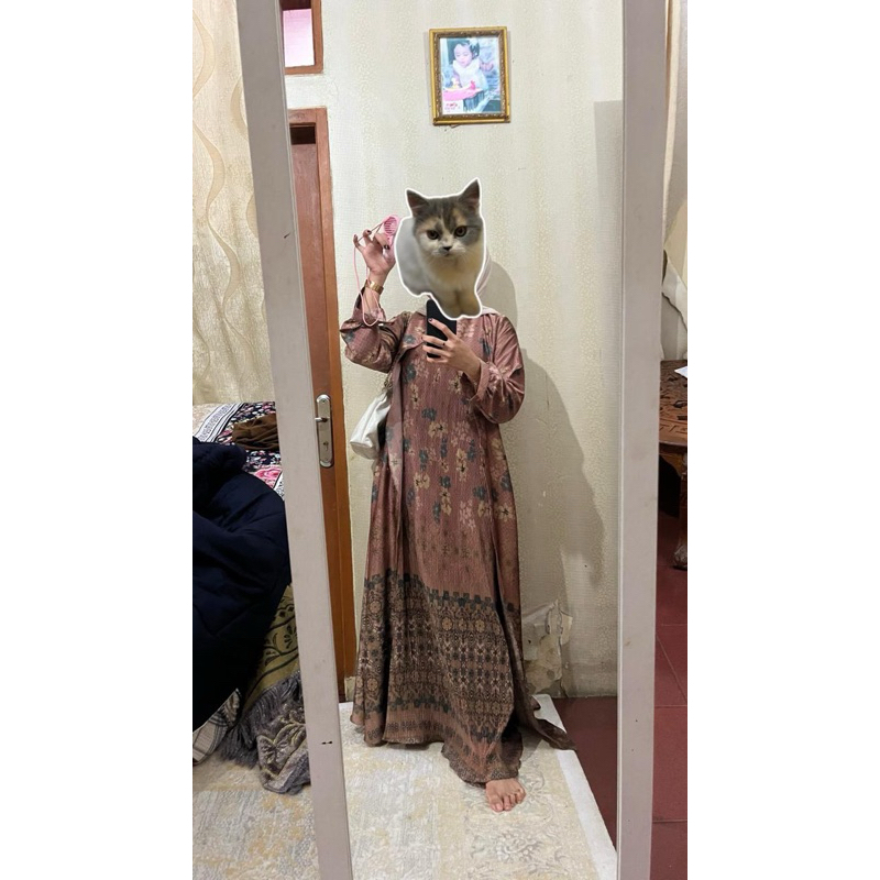 gamis plisket motif bunga 1x pakai