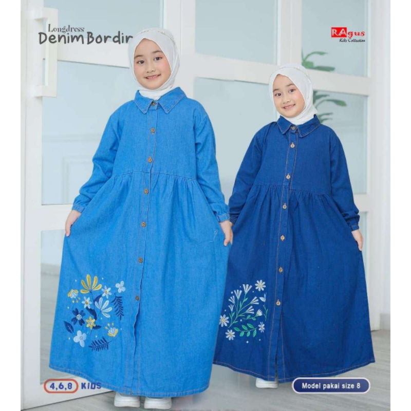 [ LONGDRESS BORDIR ] RAGUS gamis anak berbahan jeans gamis anak dress baju casual dress anak jeans b