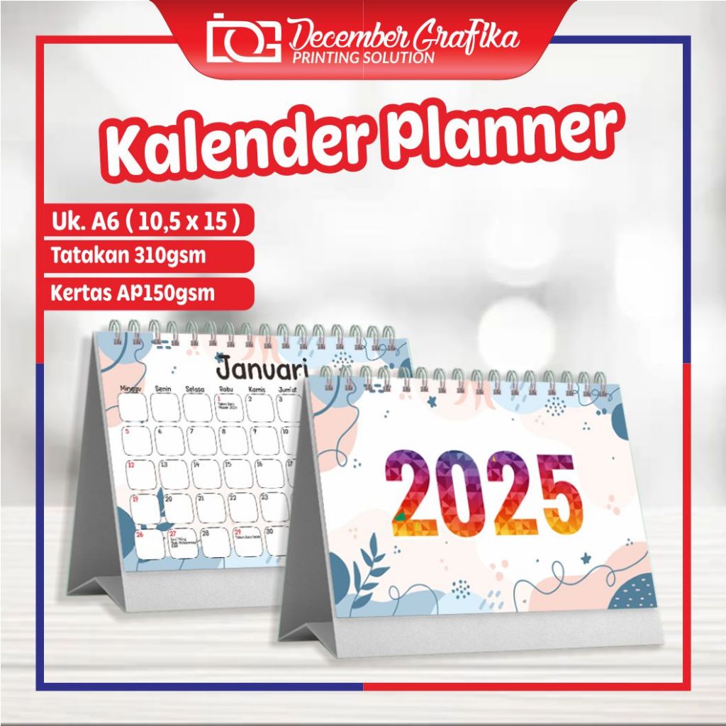 

KALENDER PLANNER 2025 / A6 KALENDER MEJA / 12 LEMBAR + COVER ( LIBUR NASIONAL)