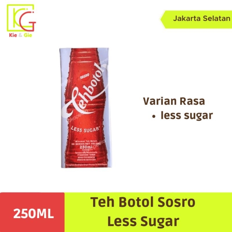 

Teh Botol Sosro kotak less Sugar 250 ml (1 dus isi 24 pcs)