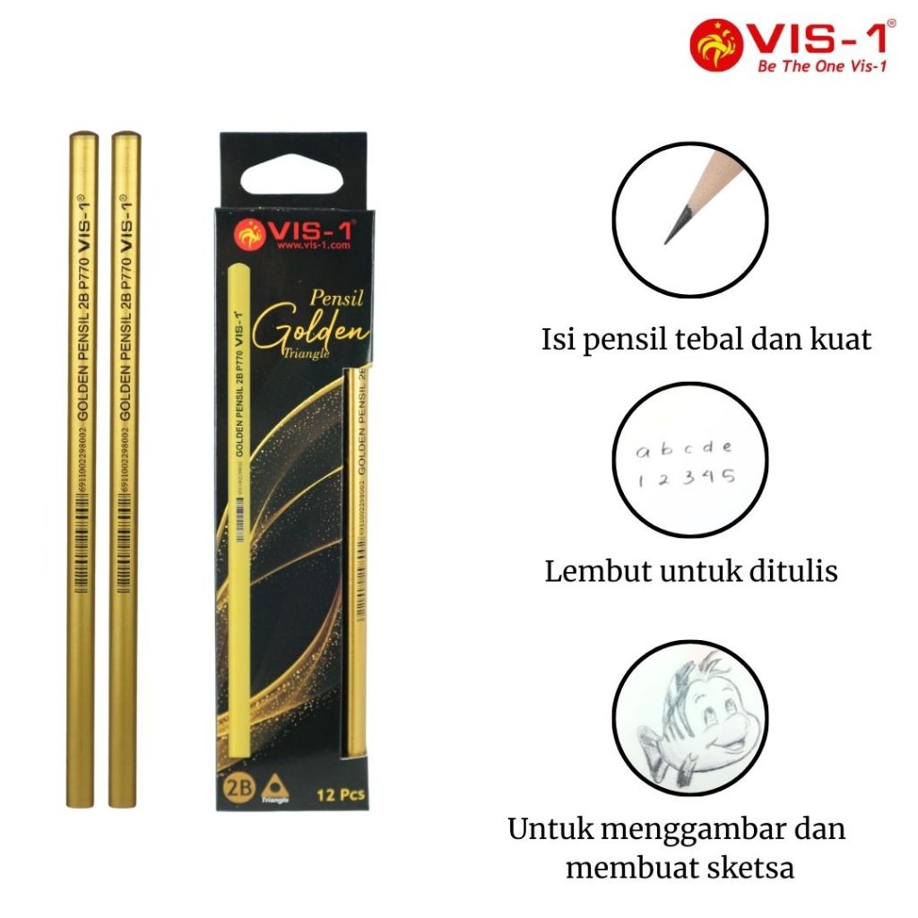 

VIS-1 - Pensil Golden 2B kode P-770 / Pencil / Triangle Shape / Stationery