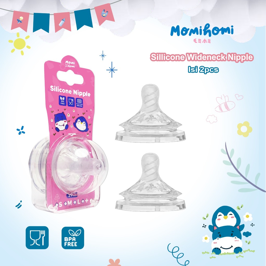 Momi Homi Nipple Dot Wide Neck ( 3080 ) Dot Pengganti Botol Anak Bayi 0 - 12+ Month Wide Neck Isi 2 