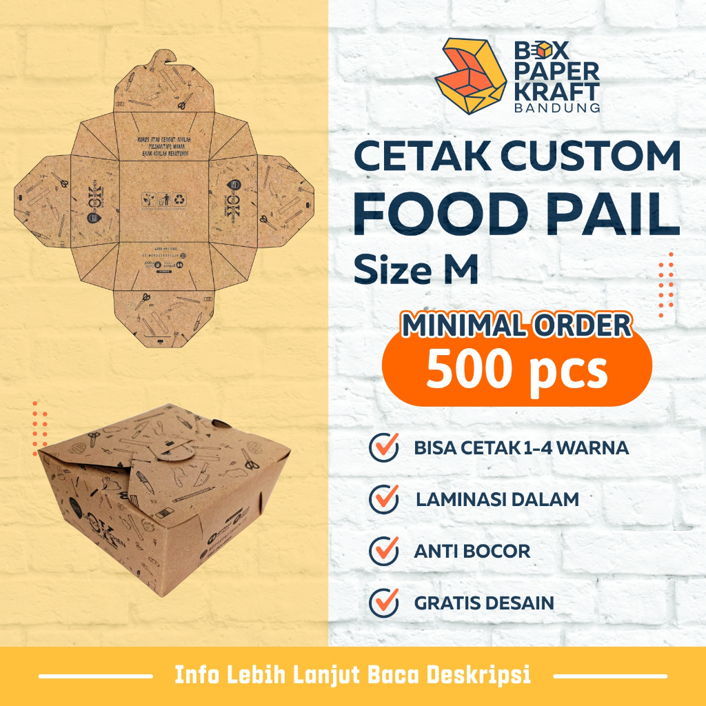 Food Pail Rice Box Size M Custom Cetak Print Logo Merek Box Makanan Karton Kraft