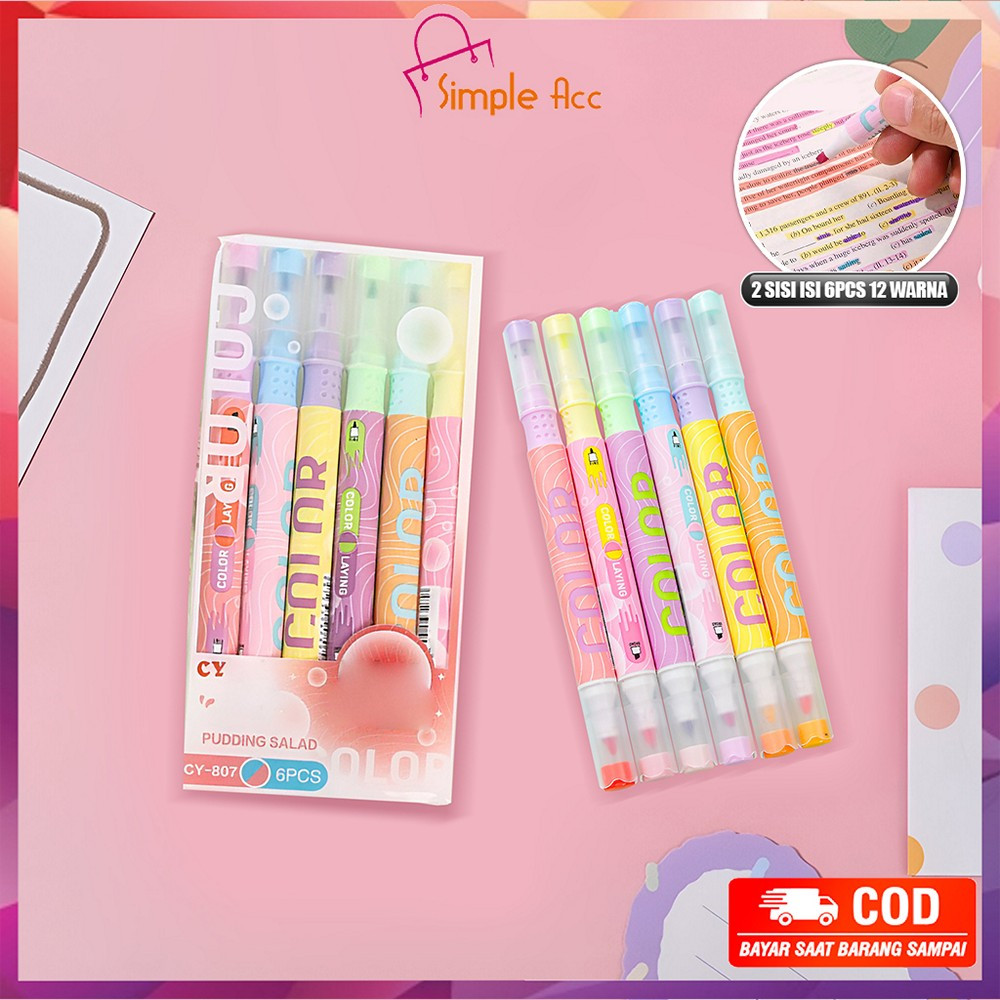 

DO-A114 Highlighter Pastel 2 Sisi Isi 6pcs 12 Warna / Spidol Penanda Teks Set Alat Tulis Sekolah / Spidol Pen Marker Ujung 2 Tip Serbaguna