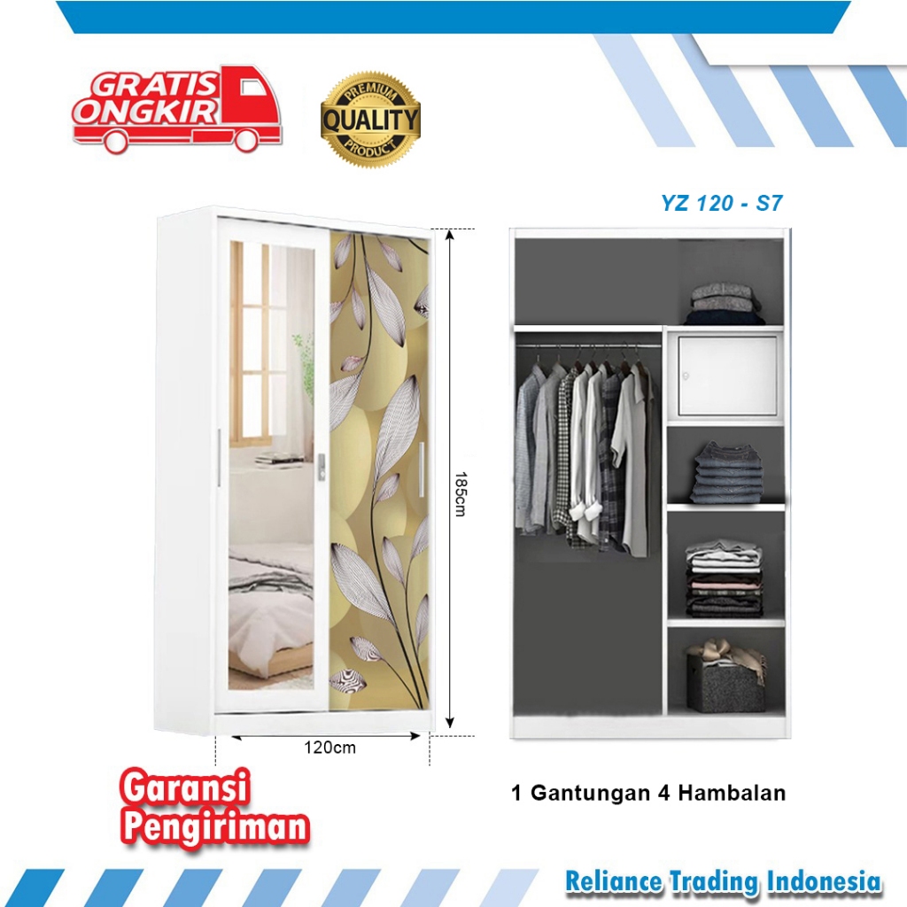 TITANOK LEMARI BESI- FREE PACKING KAYU Lemari Pakaian Sliding Cermin 2 pintu Metal Sliding Wardrobe 