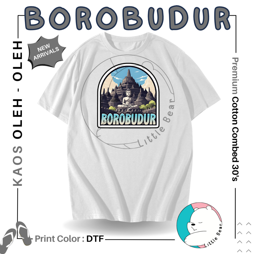LITTLEBEAR KAOS OLEH - OLEH BOROBUDUR TSHIRT BAJU SOUVENIR BOROBUDUR TYPE 4