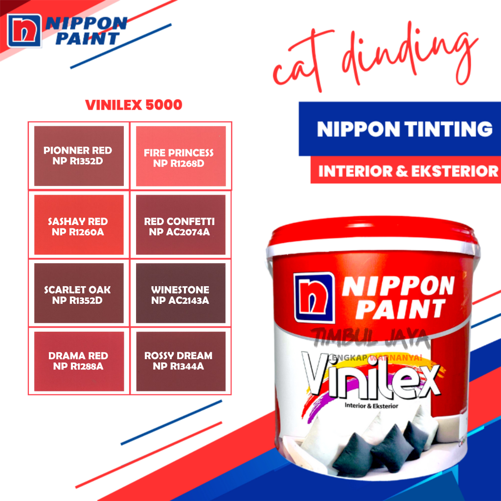 Cat Vinilex 5kg Eksterior dan Interior Warna MERAH Tinting / Cat Tembok Exterior Nippon Paint / Cat 