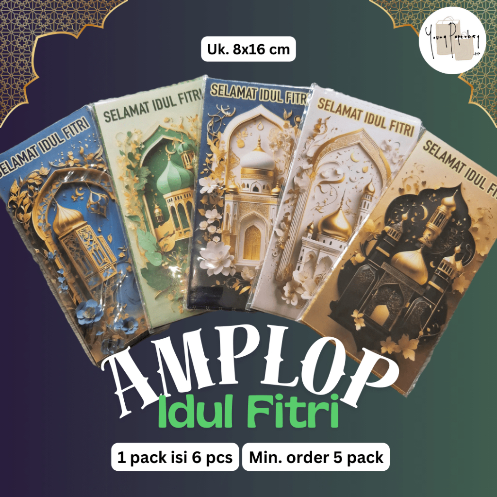 

Amplop Uang Selamat Lebaran Idul Fitri / Ramadhan Glossy Elegan Besar Panjang Uk. 8 x 16 cm - 1 pack isi 6 pcs